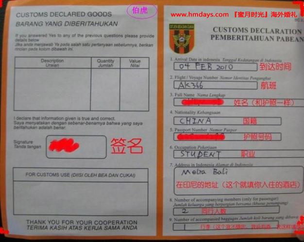 巴厘岛签证表